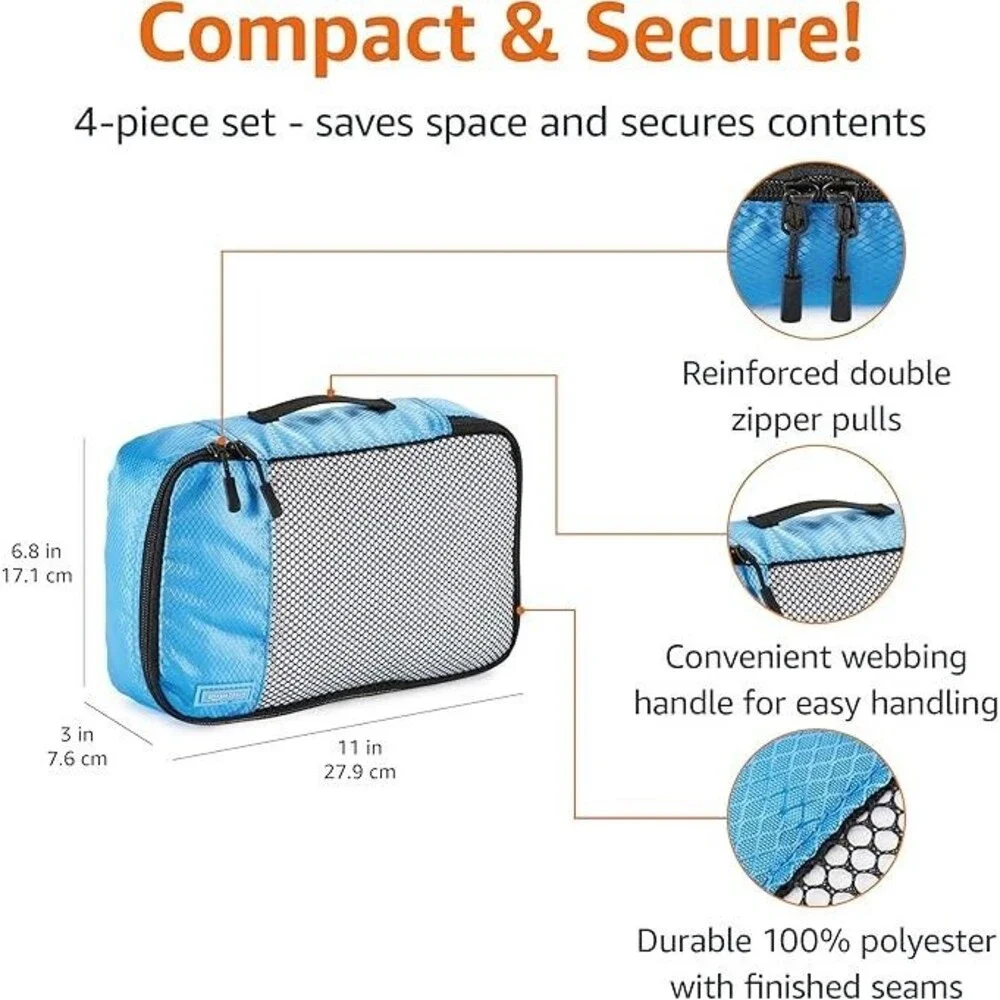 4-Piece-Set With Double Zipper Pulls and Mesh Top Panel, 100% Durable Polyester,